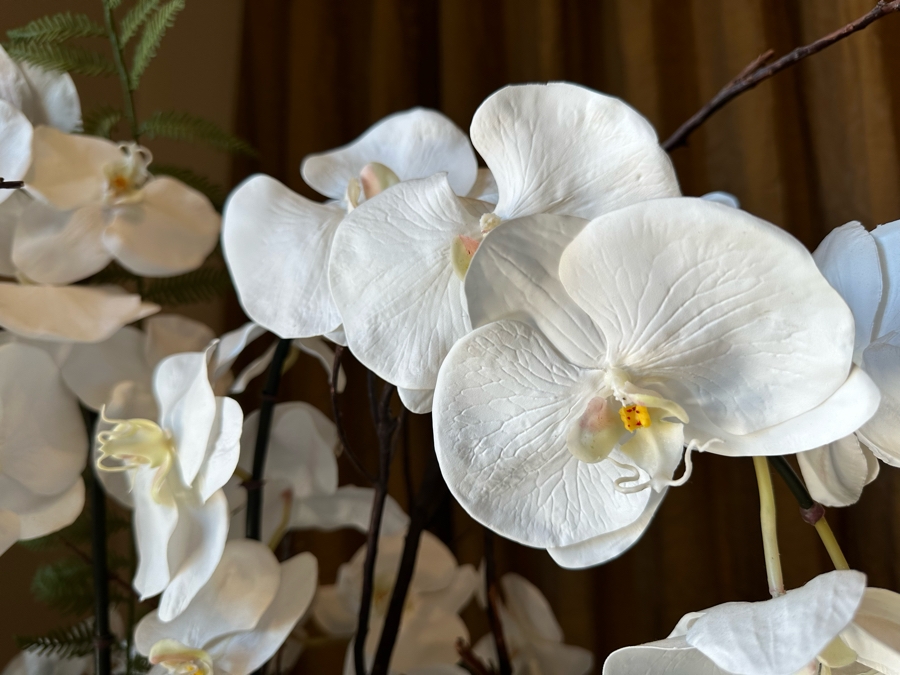 Pair Of Freestanding Faux Orchids Plants With Metal / Plastic Flower Pots 1'6'W X 6'9'H [CR] [Photo 6]