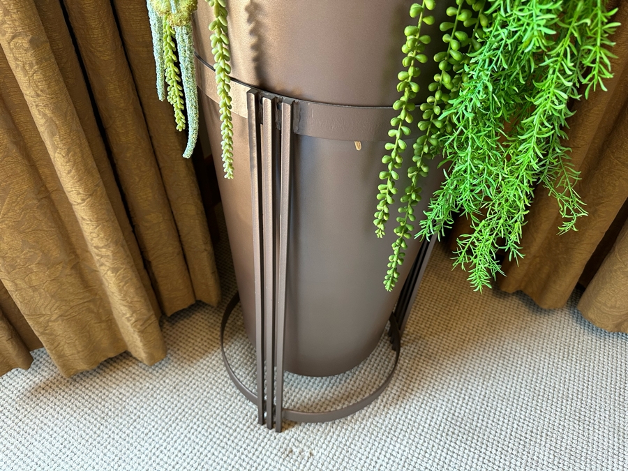 Pair Of Freestanding Faux Orchids Plants With Metal / Plastic Flower Pots 1'6'W X 6'9'H [CR] [Photo 8]