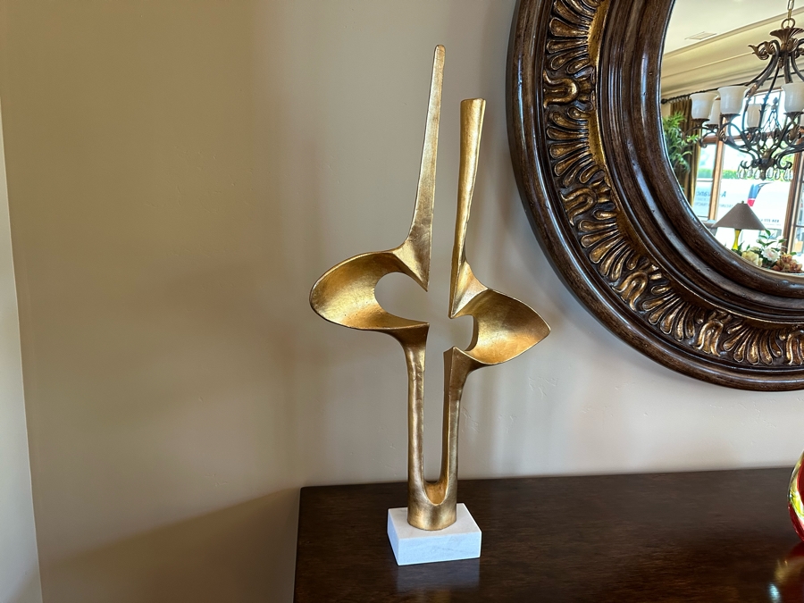 Contemporary Global Views Brothers And Sisters Metal Abstract Gold Tone Sculpture On Marble Base 2'9'H Retails $823 [CR] [Photo 2]