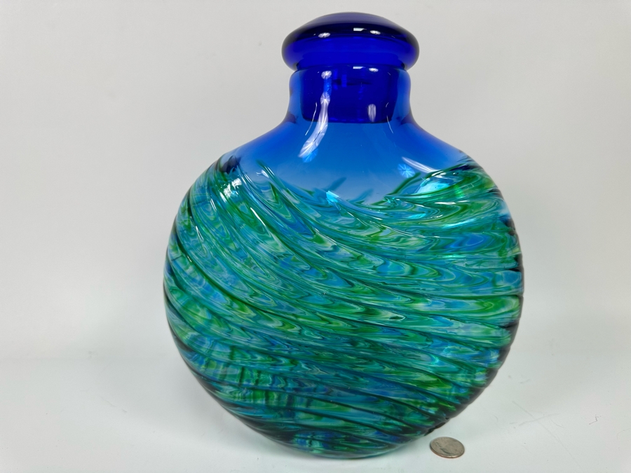 Michael Trimpol Signed Art Glass Vase Urn With Stopper 2019 9.5W X 3.5D ...