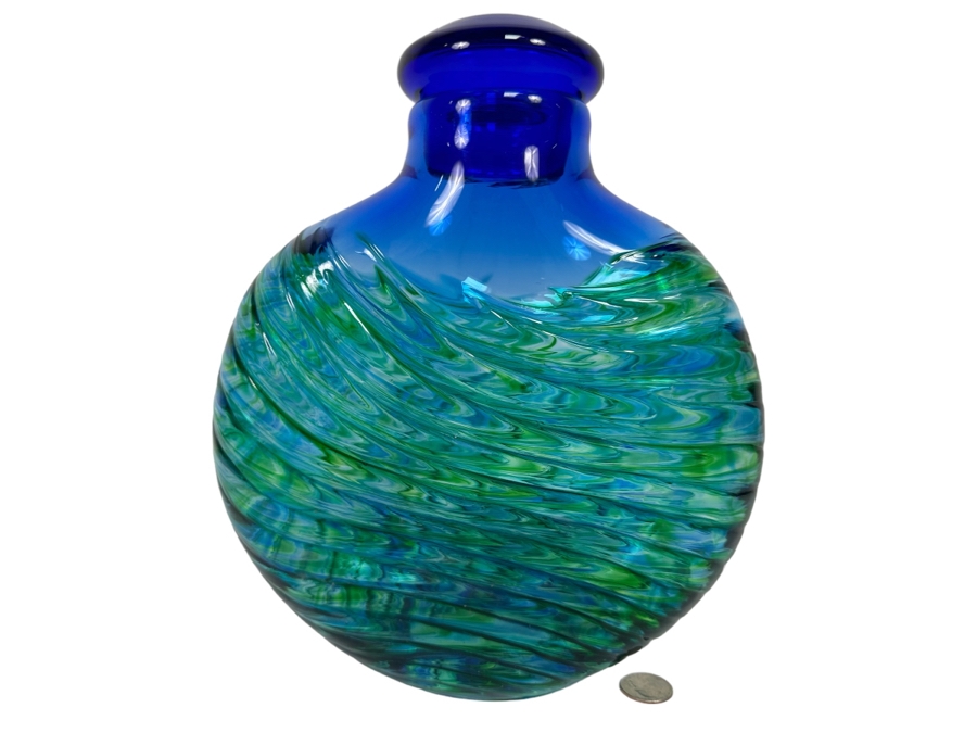 Michael Trimpol Signed Art Glass Vase Urn With Stopper 2019 9.5W X 3.5D X 12H