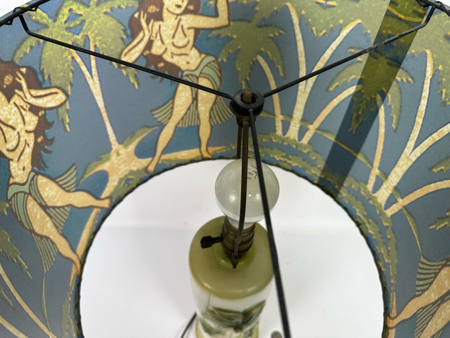 Vintage Palm Tree Lamp With Contemporary Hula Girl Lamp Shade 16W X 25H [Photo 6]