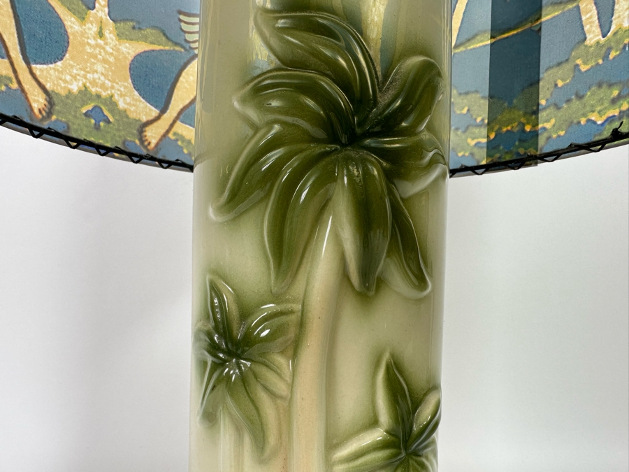 Vintage Palm Tree Lamp With Contemporary Hula Girl Lamp Shade 16W X 25H [Photo 3]