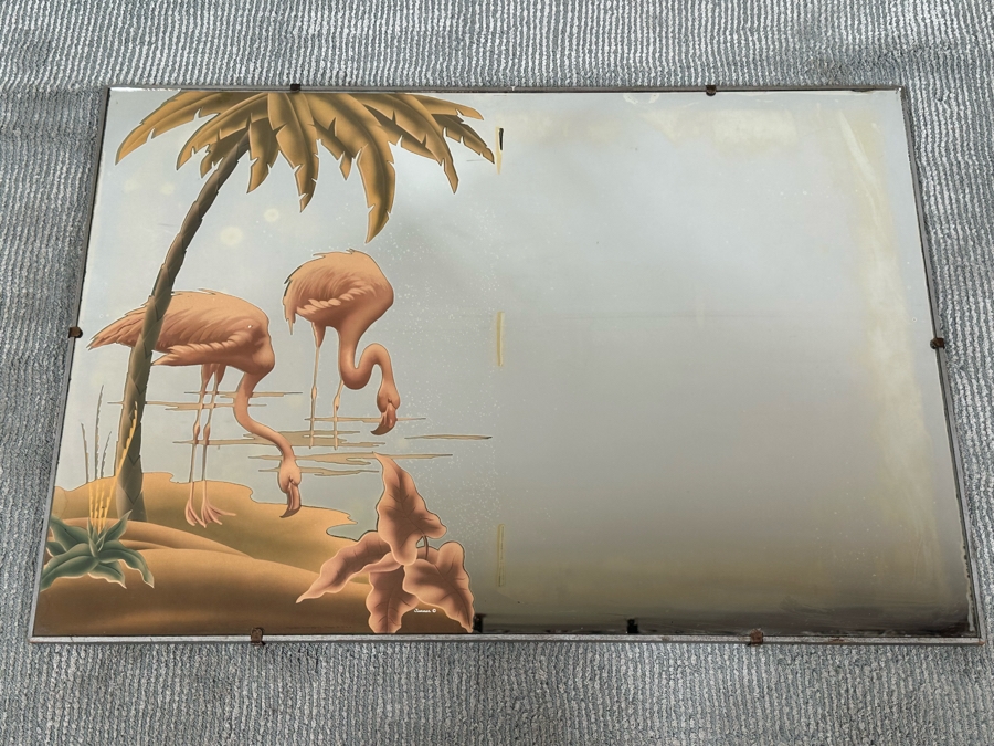 Vintage Flamingos Wall Mirror By Turner Mfg Co 32.5 X 22.5 [Photo 2]