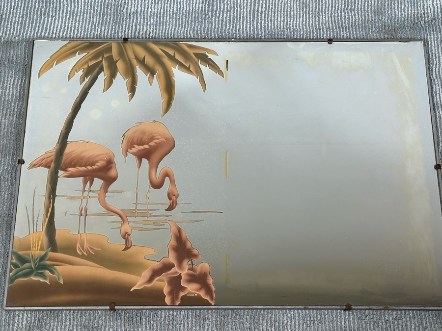 Vintage Flamingos Wall Mirror By Turner Mfg Co 32 5 X 22 5   52331 Mbkx 