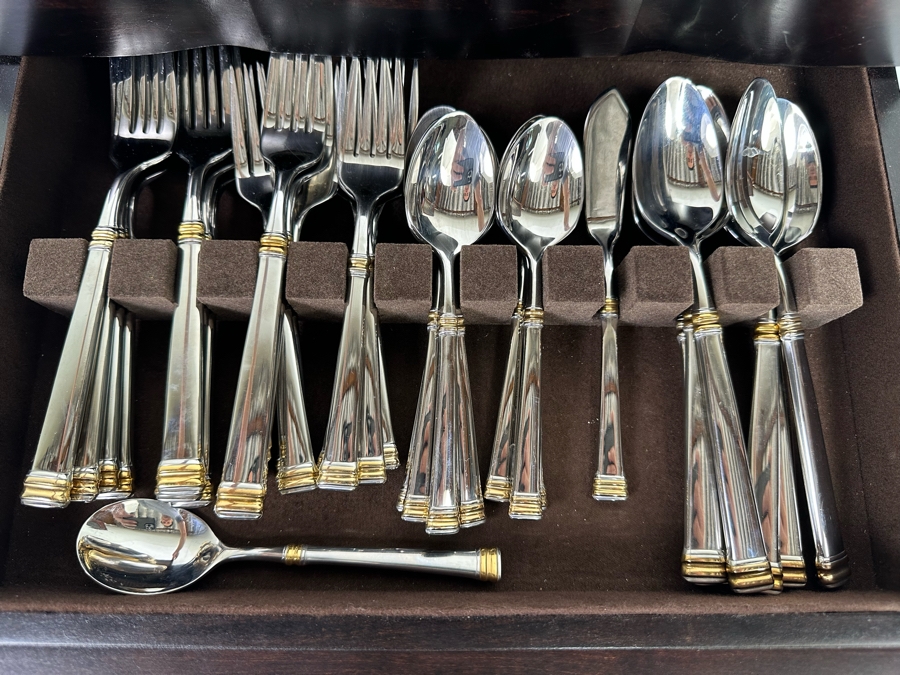 Ricci Stainless 18/10 Flatware Set With Wooden Storage Box Apx Service For 8 [CR] [Photo 8]