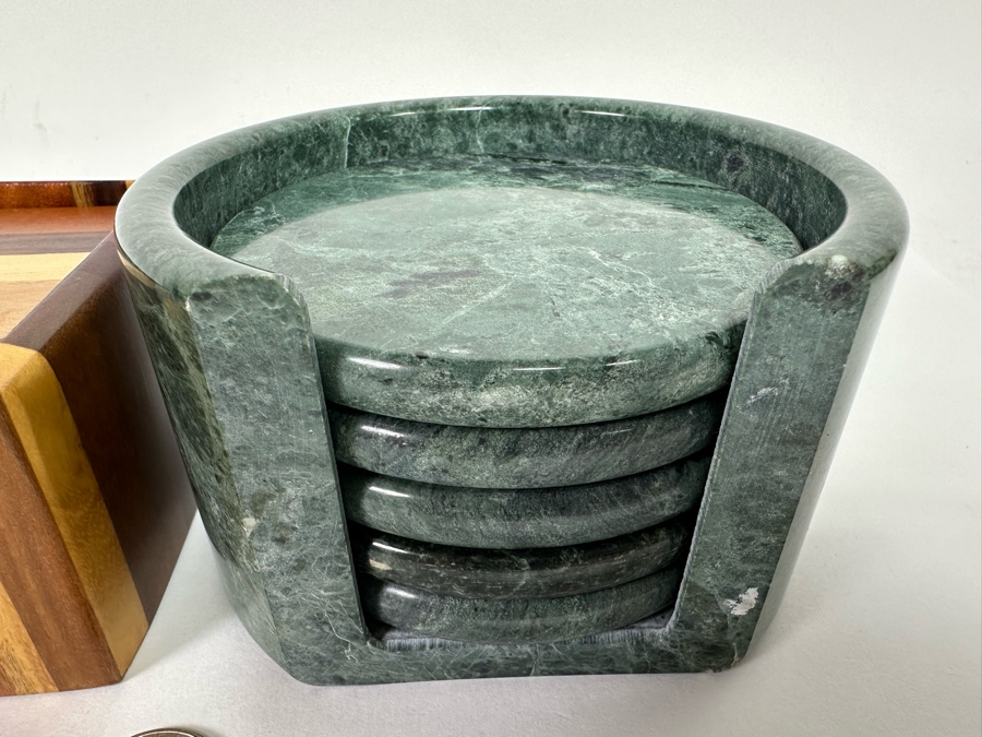 Pair Of Wooden And Marble Coaster Sets [CR] [Photo 5]