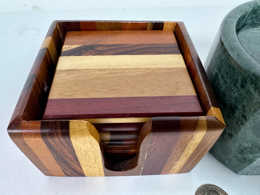 Pair Of Wooden And Marble Coaster Sets CR