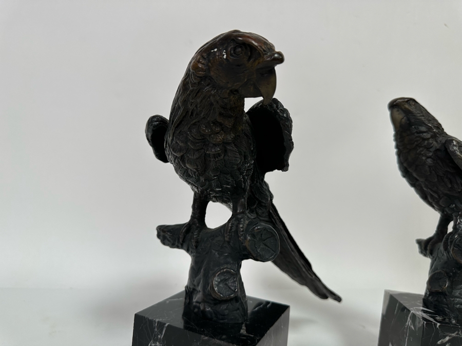Pair Of Metal Bird Sculptures On Marble Bases From India 11W X 11H [CR] [Photo 7]