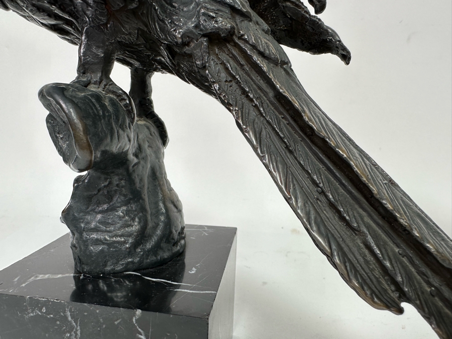 Pair Of Metal Bird Sculptures On Marble Bases From India 11W X 11H [CR] [Photo 10]