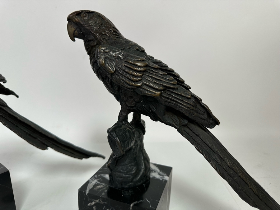 Pair Of Metal Bird Sculptures On Marble Bases From India 11W X 11H [CR] [Photo 5]