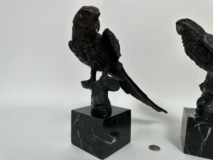 Pair Of Metal Bird Sculptures On Marble Bases From India 11W X 11H [CR] [Photo 8]