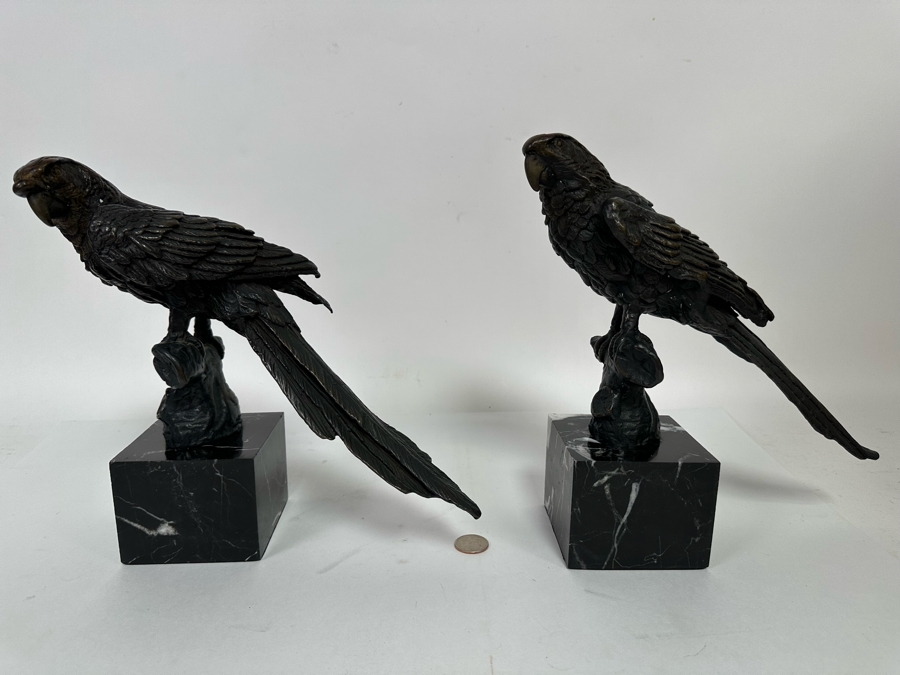 Pair Of Metal Bird Sculptures On Marble Bases From India 11W X 11H [CR] [Photo 9]