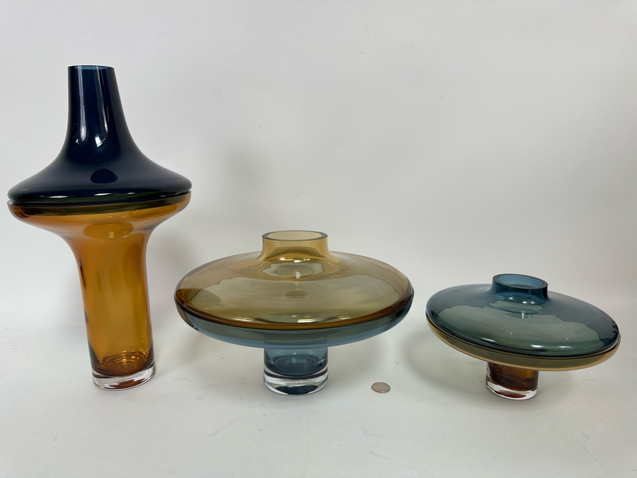 Set Of Three Global Views Glass Sculptural Pieces Made In Poland 15H - 7H [CR] [Photo 3]