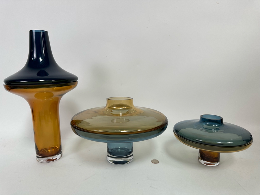 Set Of Three Global Views Glass Sculptural Pieces Made In Poland 15H - 7H [CR] [Photo 2]