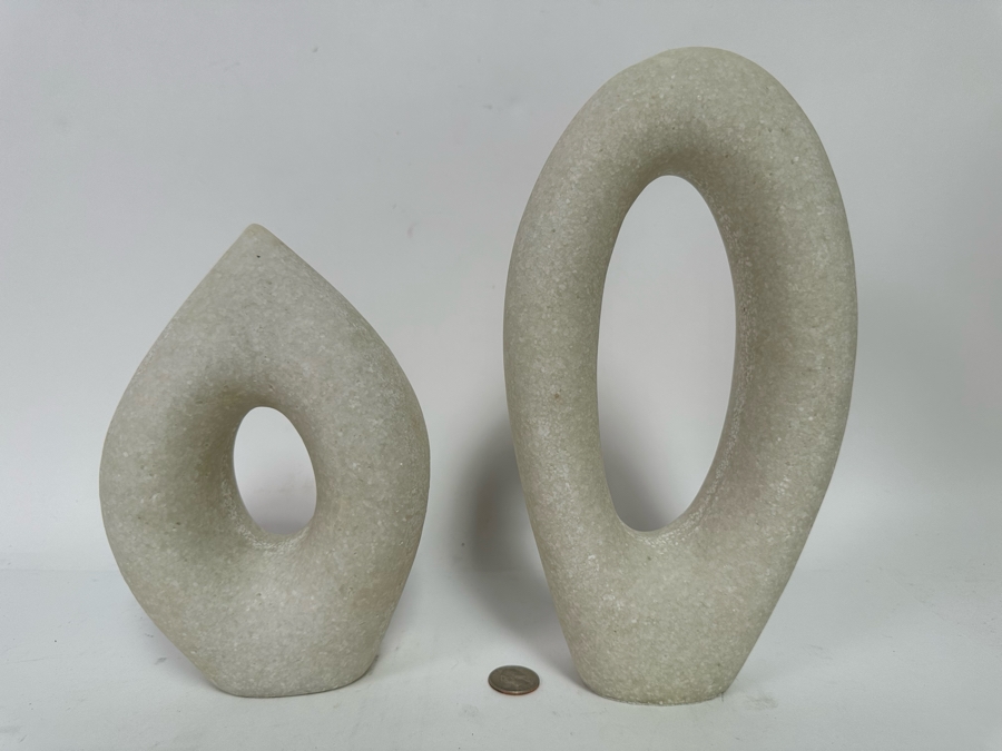 Faux Marble Coco Sculptures By Arteriors, A Pair 9H And 11.5H [CR] [Photo 7]