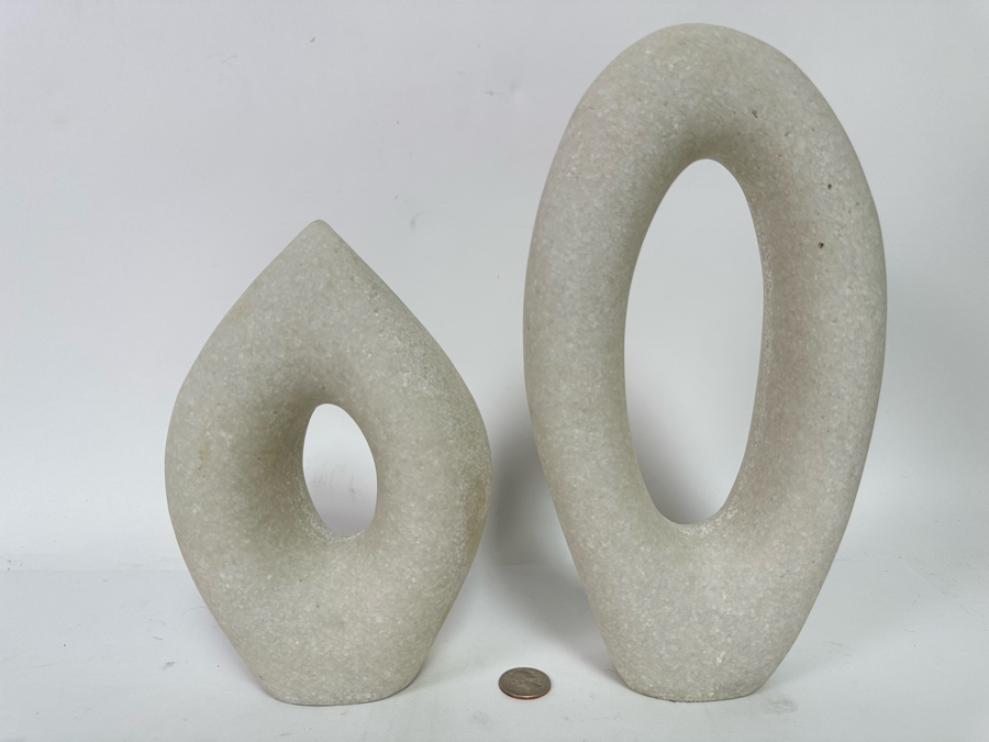 Faux Marble Coco Sculptures By Arteriors, A Pair 9H And 11.5H [CR] [Photo 2]