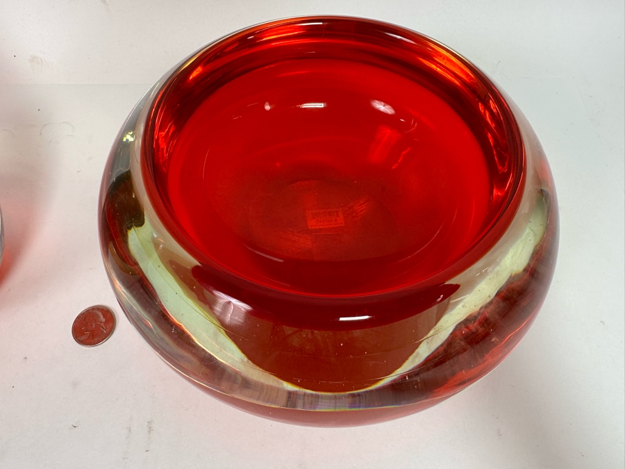 Red Glass Vase 20H And Bowl 8W X 4H, A Matching Pair [CR] [Photo 5]