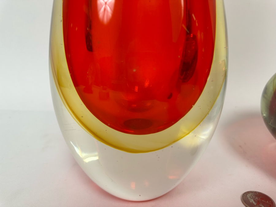 Red Glass Vase 20H And Bowl 8W X 4H A Matching Pair CR   52391 9psh 