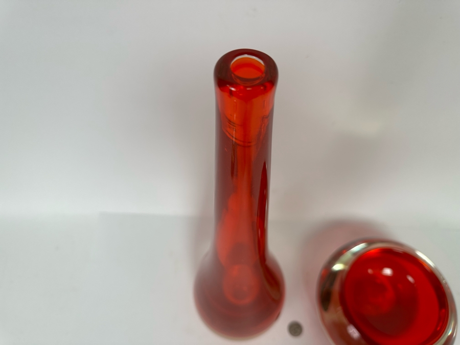Red Glass Vase 20H And Bowl 8W X 4H, A Matching Pair [CR] [Photo 7]