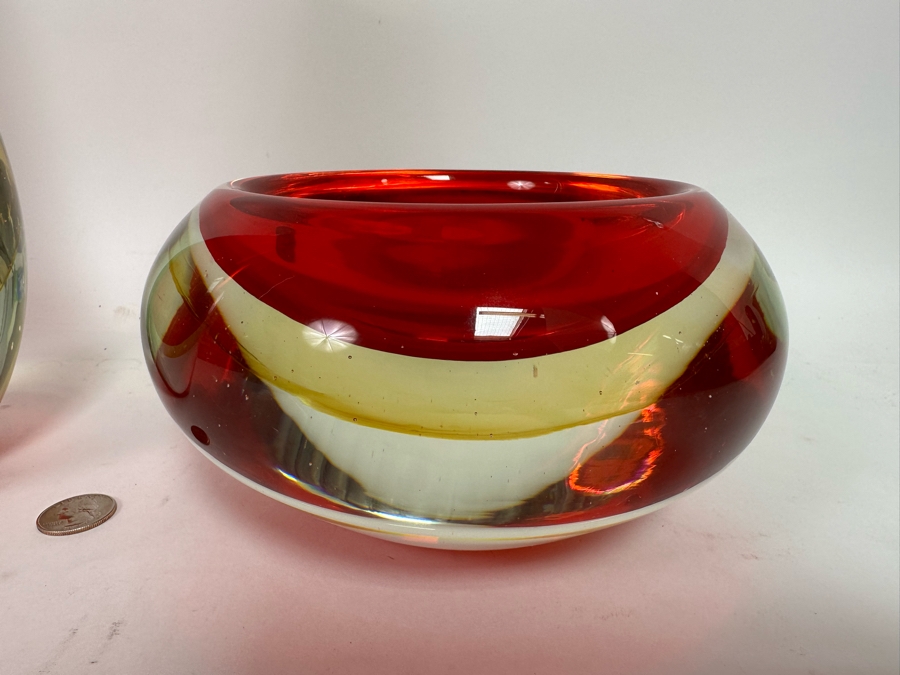 Red Glass Vase 20H And Bowl 8W X 4H, A Matching Pair [CR] [Photo 4]