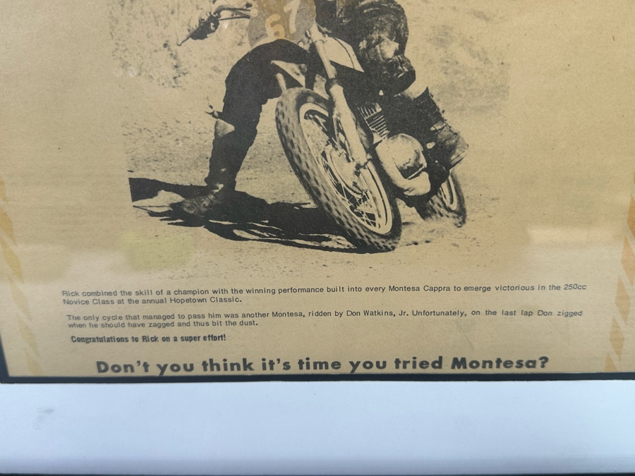 Framed Cycle News Racing Motorcycle Win Ad Viva Montesa Riders Hopetown G.P. Rick Morris Wins It From Behind 10.5 X 14 Framed 16 X 20 [CR] [Photo 7]