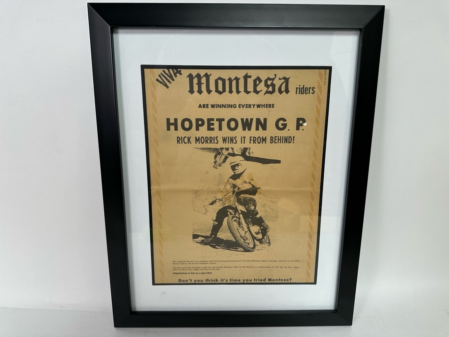 Framed Cycle News Racing Motorcycle Win Ad Viva Montesa Riders Hopetown G.P. Rick Morris Wins It From Behind 10.5 X 14 Framed 16 X 20 [CR] [Photo 2]