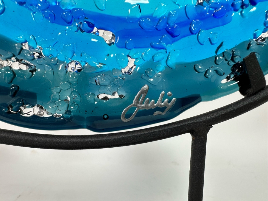 Signed Art Glass Wave With Metal Stand 12.5W X 16H [CR] [Photo 5]