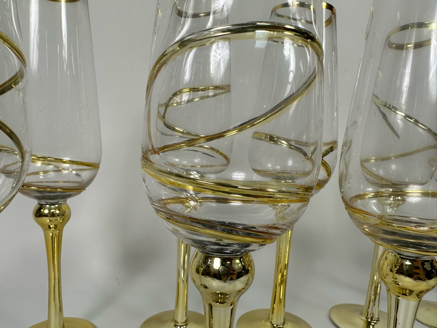 Set Of Twelve Z Gallerie Olympia Champagne Flutes Stemware Glasses With Gold Spiral Design 11.25H [CR] Retails $179 [Photo 6]