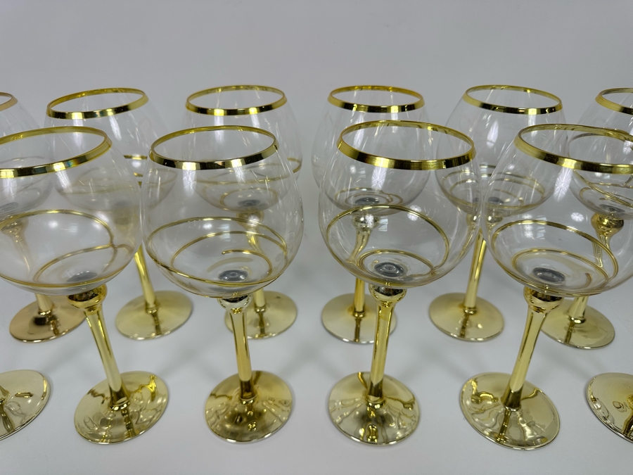 Set Of Twelve Z Gallerie Olympia Red Wine Stemware Glasses With Gold Spiral Design 10.25H [CR] Retails $179 [Photo 6]