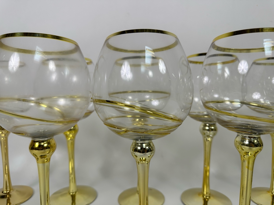 Set Of Twelve Z Gallerie Olympia Red Wine Stemware Glasses With Gold Spiral Design 10.25H [CR] Retails $179 [Photo 4]