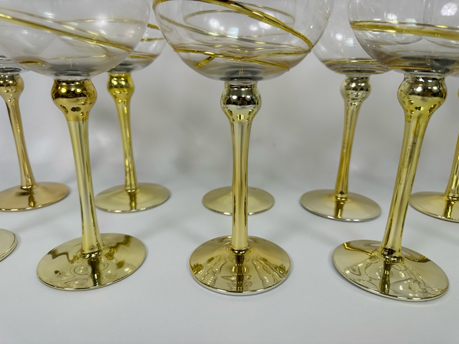 Set Of Twelve Z Gallerie Olympia Red Wine Stemware Glasses With Gold Spiral Design 10.25H [CR] Retails $179 [Photo 5]