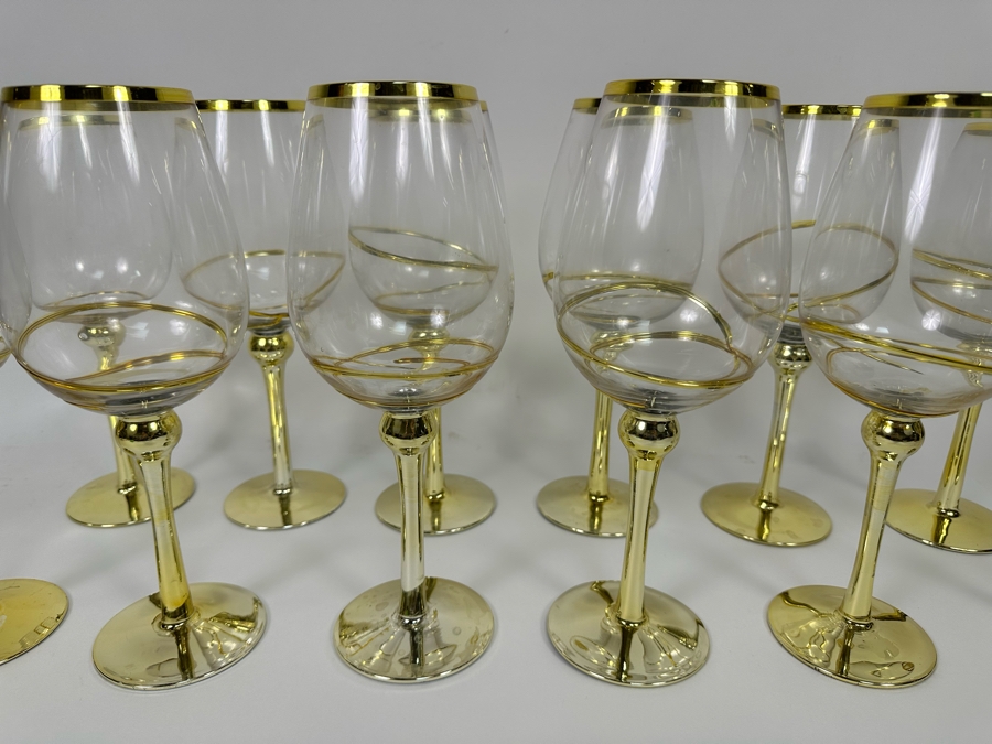 Set Of Twelve Z Gallerie Olympia White Wine Stemware Glasses With Gold Spiral Design 11H [CR] Retails $179 [Photo 3]