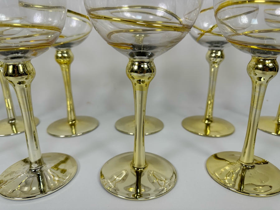 Set Of Twelve Z Gallerie Olympia White Wine Stemware Glasses With Gold Spiral Design 11H [CR] Retails $179 [Photo 4]