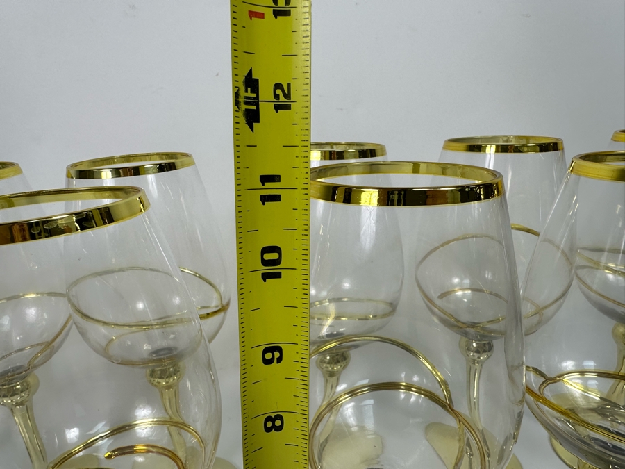 Set Of Twelve Z Gallerie Olympia White Wine Stemware Glasses With Gold Spiral Design 11H [CR] Retails $179 [Photo 7]