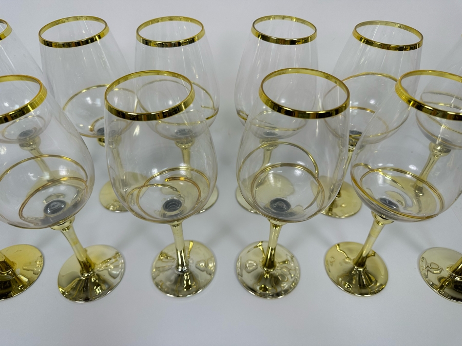 Set Of Twelve Z Gallerie Olympia White Wine Stemware Glasses With Gold Spiral Design 11H [CR] Retails $179 [Photo 6]