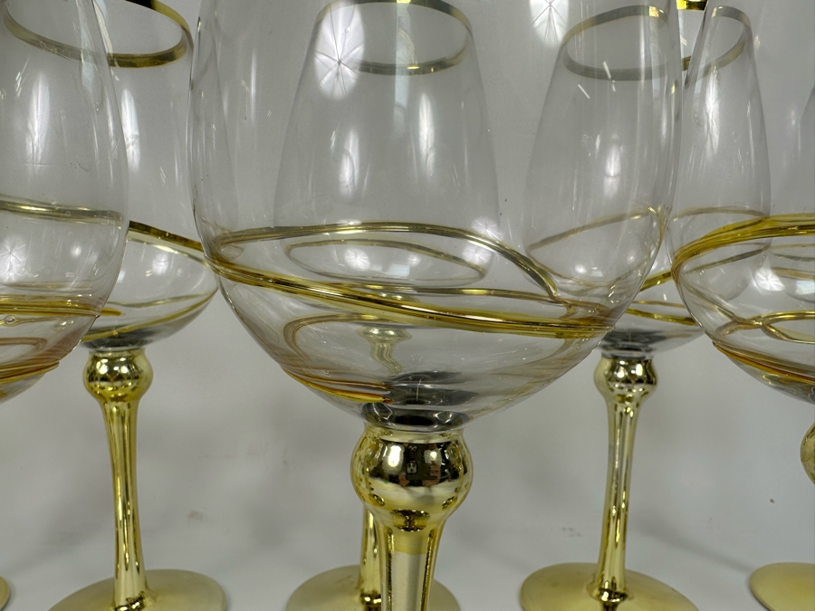 Set Of Twelve Z Gallerie Olympia White Wine Stemware Glasses With Gold Spiral Design 11H [CR] Retails $179 [Photo 5]