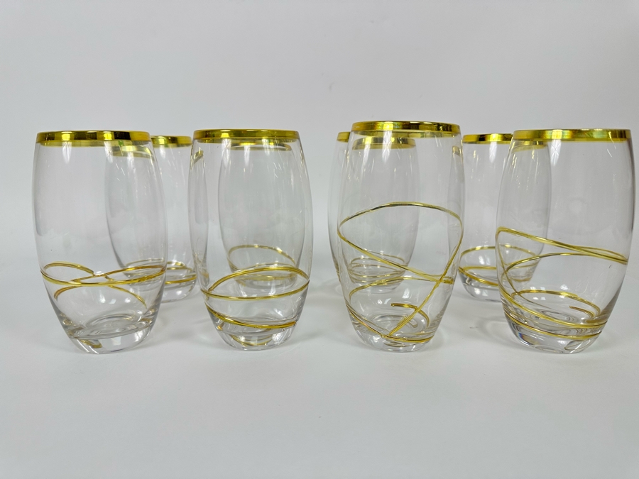Set Of Eight Z Gallerie Olympia Glasses With Gold Spiral Design 6H [CR] [Photo 1]
