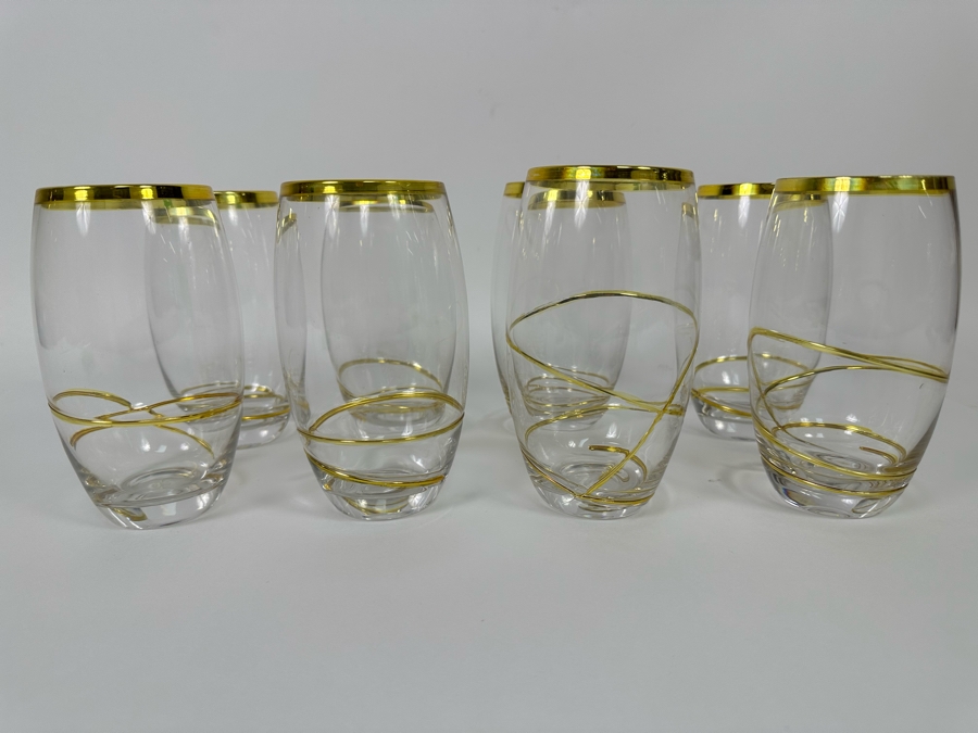 Set Of Eight Z Gallerie Olympia Glasses With Gold Spiral Design 6H [CR] [Photo 2]