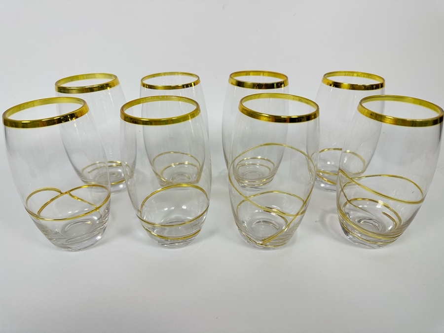 Set Of Eight Z Gallerie Olympia Glasses With Gold Spiral Design 6H [CR]