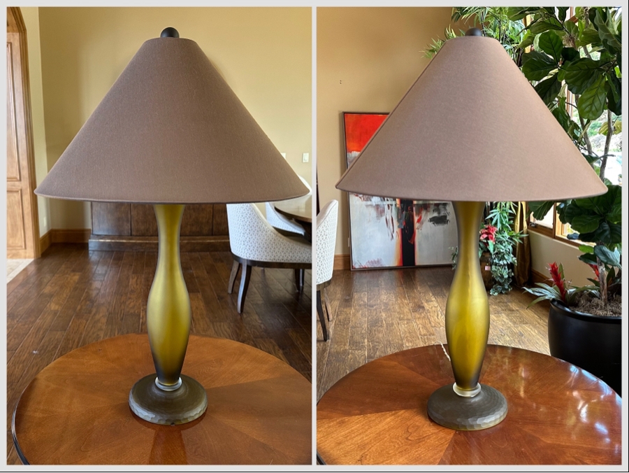Pair Of Olive Green Italian Murano Seguso Table Lamps For Donghia 32H [CR] [Photo 1]