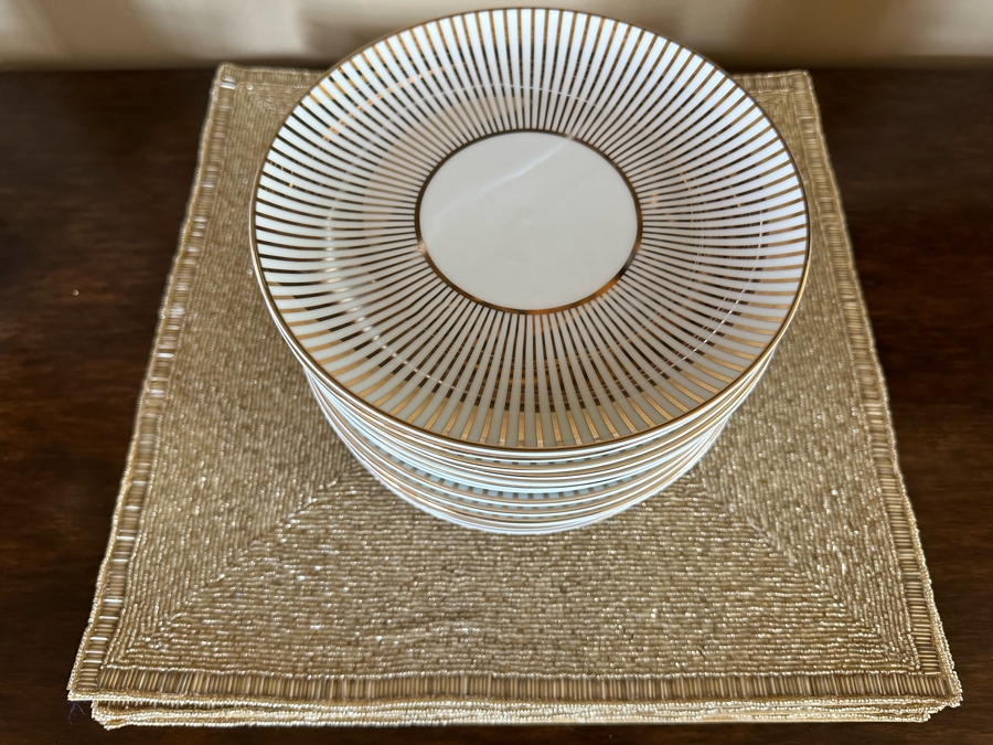 Soiree Porcelain Dinnerware Plates 8R And (8) Gold Tone Beaded Placemats [CR] (Placemats Retails For $239) From Z Gallerie [Photo 2]