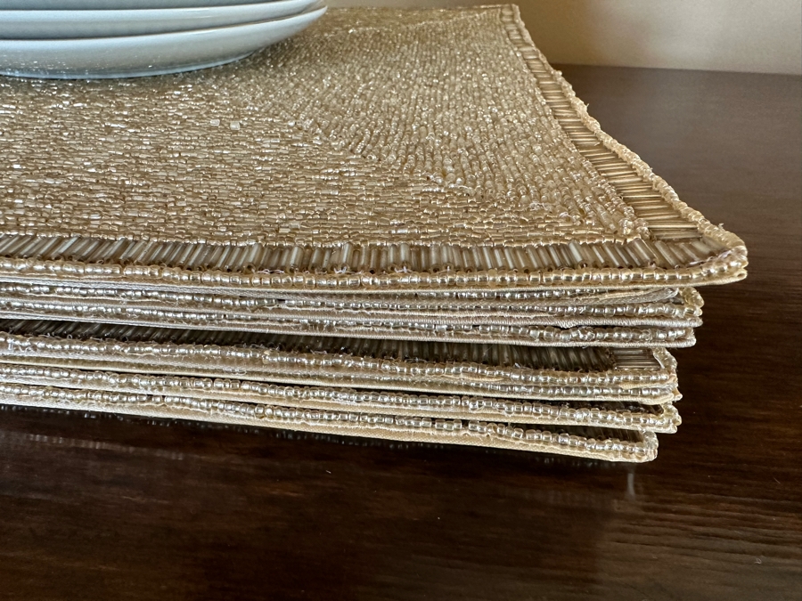 Soiree Porcelain Dinnerware Plates 8R And (8) Gold Tone Beaded Placemats [CR] (Placemats Retails For $239) From Z Gallerie [Photo 10]