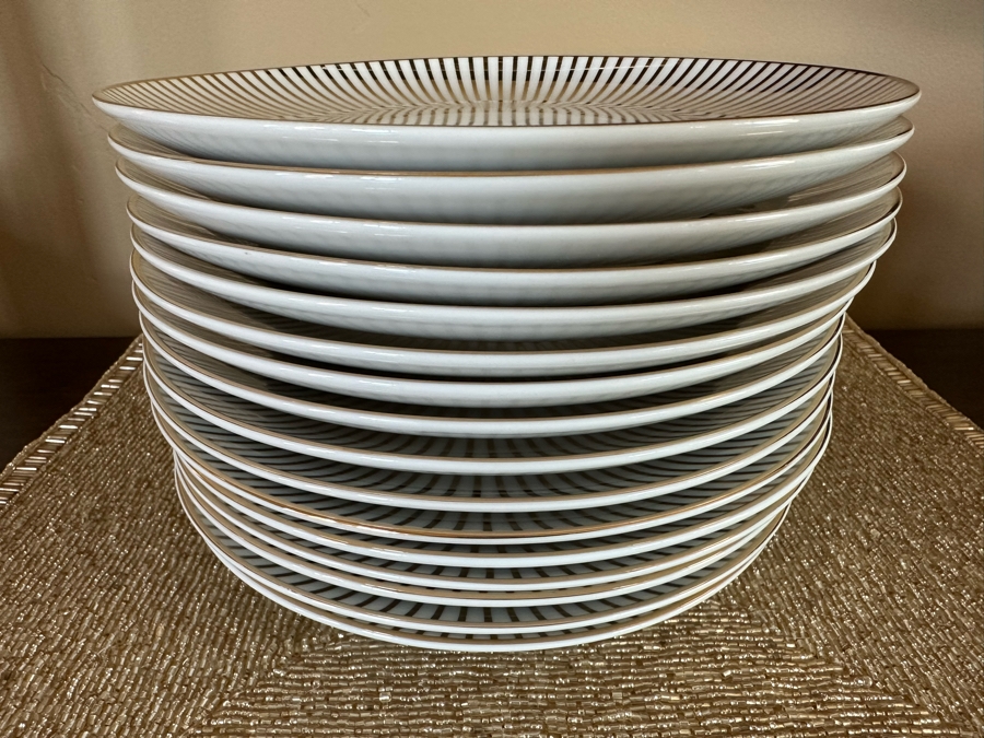 Soiree Porcelain Dinnerware Plates 8R And (8) Gold Tone Beaded Placemats [CR] (Placemats Retails For $239) From Z Gallerie [Photo 9]