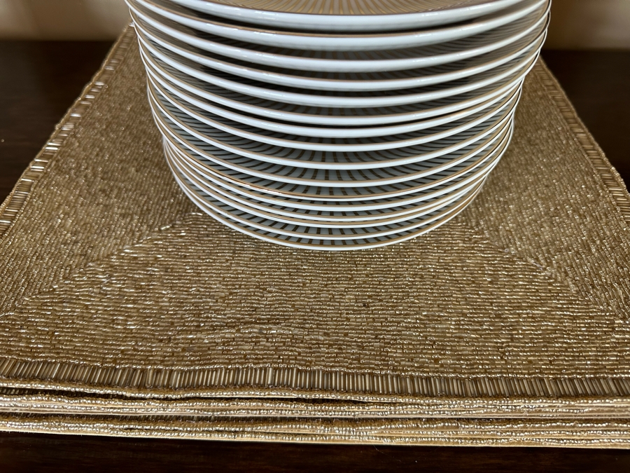 Soiree Porcelain Dinnerware Plates 8R And (8) Gold Tone Beaded Placemats [CR] (Placemats Retails For $239) From Z Gallerie [Photo 4]