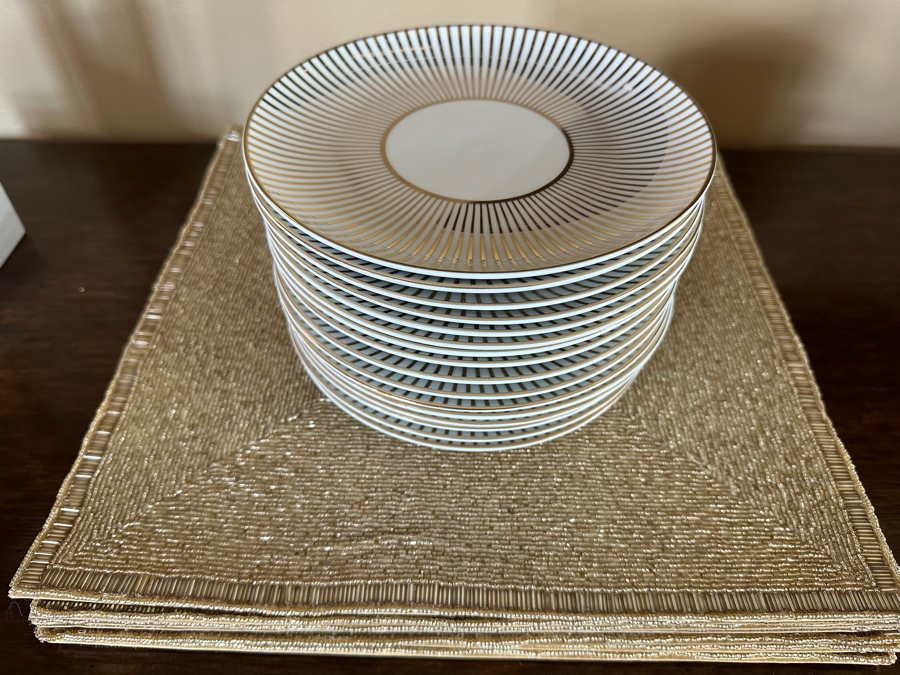 Soiree Porcelain Dinnerware Plates 8R And (8) Gold Tone Beaded Placemats [CR] (Placemats Retails For $239) From Z Gallerie [Photo 3]