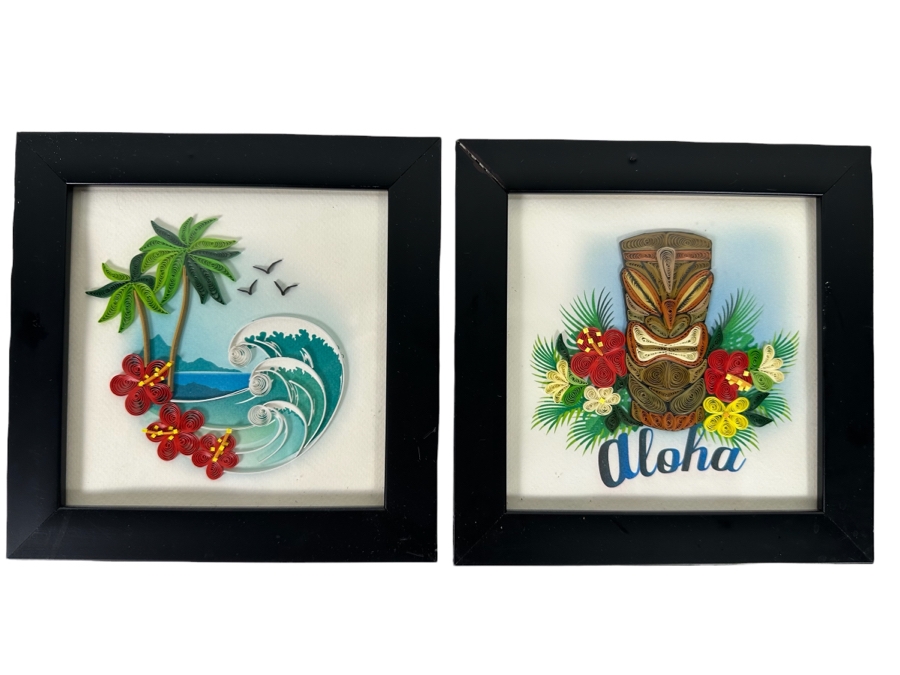 Pair Of Hawaiian Themed Quilling Cards 3-D Framed 6 X 6
