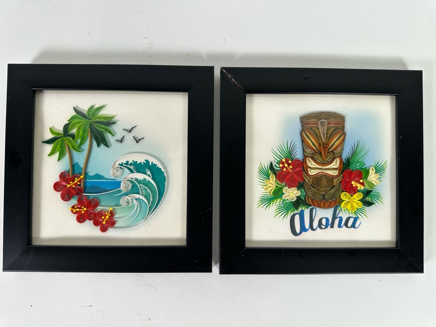 Pair Of Hawaiian Themed Quilling Cards 3-D Framed 6 X 6 [Photo 2]