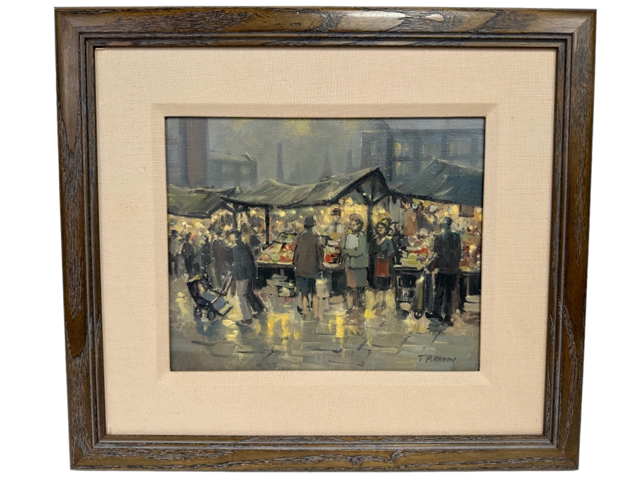 Tom Brown (1933-2017, British) Original Oil Painting On Canvas Of Marketplace 12 X 10 Framed 19 X 17 [CA] [Photo 2]
