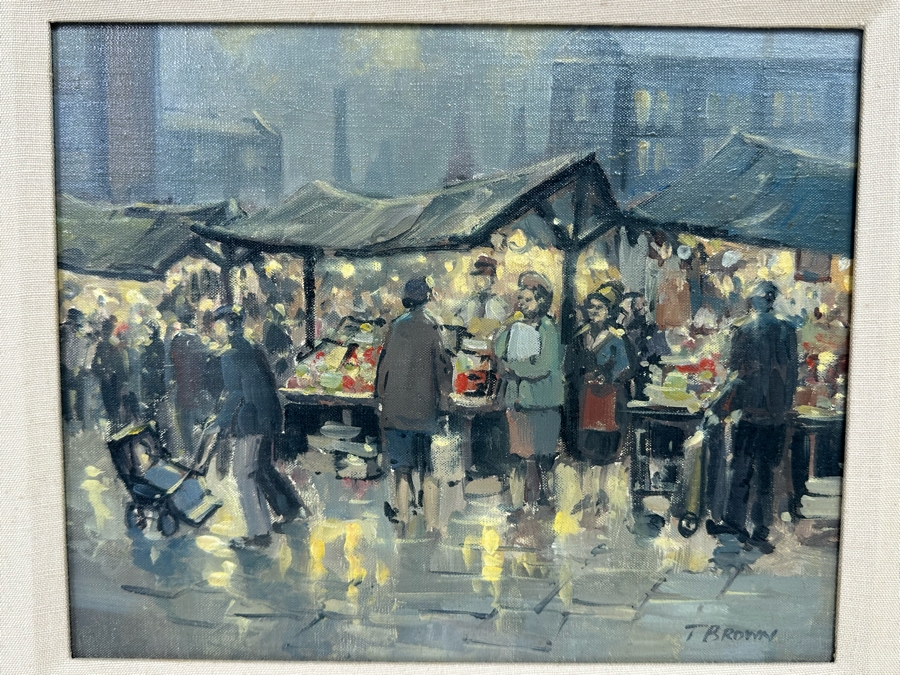 Tom Brown (1933-2017, British) Original Oil Painting On Canvas Of Marketplace 12 X 10 Framed 19 X 17 [CA] [Photo 1]